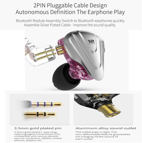 Kinboofi KZ ZSX Hybrid In-Ear Monitor Earbuds – Premium 5 Balanced Armature and 1 Dynamic Driver IEMs with Zinc Alloy Faceplate, Detachable 2-Pin Cable, and Ergonomic Design for Superior Comfort and Audio Clarity in Striking Purple Finish