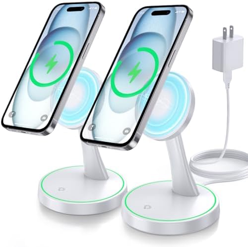 Efficient Magnetic Wireless Charging Stand – 15 W Fast Mag Safe Charger for i Phone 16 Series & Earlier, Sleep-Friendly Indicator Light, Sleek Design, Enhanced Compatibility & Quick Charge for Air Pods – Ultimate Cordless Convenience