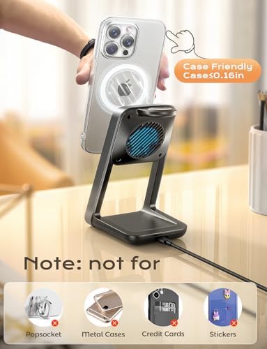 Revolutionize Your Charging Game with Our 3-in-1 Wireless Charging Station Featuring Cooling Fan – Mag Safe-Compatible Dock for i Phone 12-16, Apple Watch Series 10/Ultra/2, and Air Pods 4/3/Pro 2 – Sleek Multi-Device Solution for Home and Office Efficiency