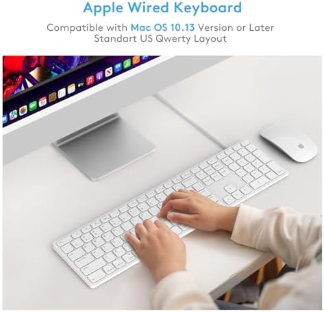 Sleek All-Aluminum Wired Keyboard for Mac – Full-Size USB-A & USB-C Connectivity, Ergonomic Design with Numeric Keypad for Enhanced Productivity on i Mac, Mac mini, Mac Book Pro & Air – Perfect Blend of Style and Functionality for Apple Users