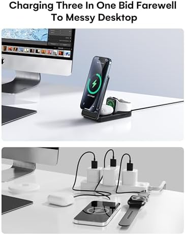 ZEEHOO 3-in-1 Portable Fast Wireless Charging Station – Foldable Mag Safe-Compatible Charger for i Phone 16/15/14/13/12, Air Pods & Apple Watch – Ultimate Convenience for Efficient Power Management and Travel Ready Design
