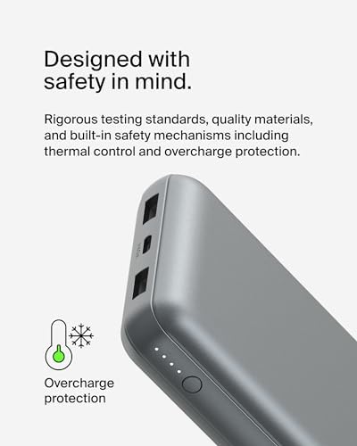 Belkin 20000 m Ah USB-C Power Bank – Dual USB-A Ports, Fast 15 W Charging for i Phone 16/15 Plus, Samsung Galaxy S25, Pixel, i Pad, Nintendo Switch 2 – Travel-Friendly Design in Pearl Blue for Enhanced Device Compatibility and On-the-Go Power