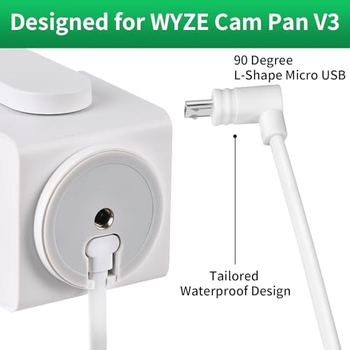 Premium 2-Pack 10 FT Waterproof Micro USB Extension Cable for WYZE Cam Pan V3 – Durable 90-Degree Flat Power Solution for Continuous Charging and Optimal Placement – Ideal for Indoor/Outdoor Use, Enhanced Durability & Performance
