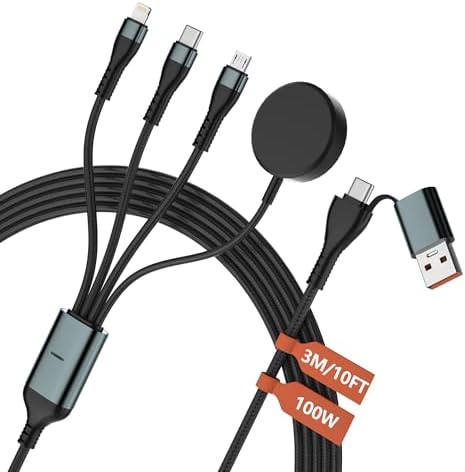 Maximize Your Charging Efficiency with the 4-in-2 Galaxy Watch Charger: 100 W USB-C Multi-Device Power Cable for Galaxy Watch 7/6 Classic/6/5 Pro, i Phone, Android, i Pad, Mac Book & Buds – Unrivaled Compatibility & Rapid Power Delivery for All Your Essential Electronics