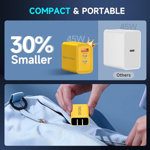 Elevate Your Charging Game with the EWUONU 45 W USB-C Wall Charger – Ultra-Fast Power Delivery & Quick Charge 3.0 Adapter Featuring 3 Ports and 3.3 ft Cable for i Phone 15/15 Pro/Pro Max, i Pad Air 6/5/4, Galaxy S24/S23/S22, Google Pixel – Optimal Efficiency for Travel and Home Charging Needs