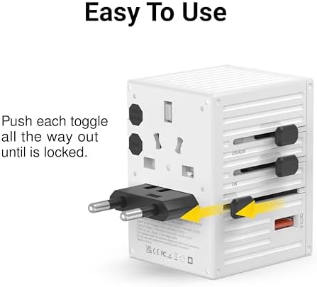 EZQuest 35 W Ga N 5-Port Universal Travel Charger – Compact International Adapter with 4 Plug Types (US/UK/EU/AU) for Global Use – 4 USB-C & 1 USB-A Ports with PD Fast Charging – Lightweight Black Design for Effortless Portability and Device Protection