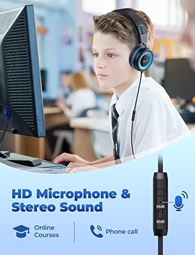 i Clever HS14 Kids Headphones – Stylish Black & Pink Volume-Limited On-Ear Headset with Built-In Microphone for Safe Listening and Enhanced Comfort, Foldable Travel Design for School and Home Use, Perfect for Tablets and Laptops