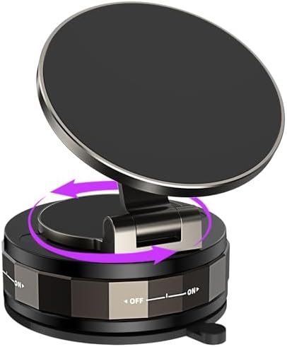DUEDUE Vacuum Magnetic Suction Cup Phone Mount, 360° Adjustable Magnetic Phone Holder, Pocket Size Foldable Portable Cell Phone Holders for Your Car for All Smartphones & All Car Models Black – Enhanced Compatibility and Speed
