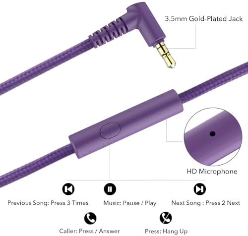 Vibrant Purple A8 Over-Ear Headphones – Lightweight, Portable Design with High-Definition Mic for Seamless Hands-Free Calls – Immerse Yourself in Hi-Fi Stereo Sound with Tangle-Free 1.5 m Cable, Perfect for Travel and Daily Use on Smartphones, Tablets, and Laptops – Unmatched Comfort for All-Day Listening