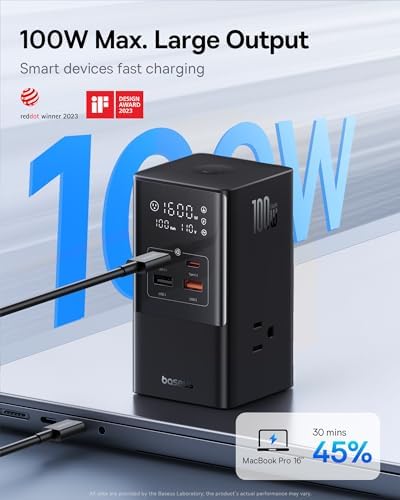 Baseus 10-in-1 USB C Charging Hub – 35 W High-Efficiency Power Station with 6 AC Outlets, Dual USB-A & USB-C Ports for Rapid Device Charging – Ultimate Solution for Home, Office, and Dorm with Advanced Safety Features for Mac Books, Tablets, and Smartphones