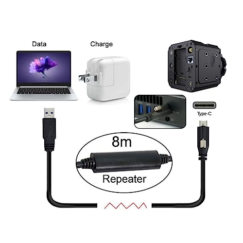 High-Speed 8 M USB 3.0 to USB C Locking Connector Data Cable for Industrial Cameras – Enhanced Signal Integrity with Repeater Chipset for Reliable Connectivity and Optimal Performance