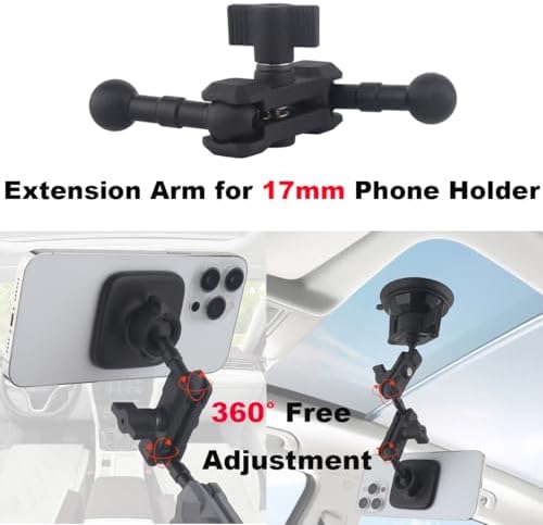 17 mm Ball Mount Extension Arm – Versatile Double Socket Design for 360° Swivel, Ideal Aluminum Accessory for Garmin GPS & Phone Holders, Enhances Car Vent/Dash/Suction Cup Mounting Experience with Optimal Adjustability and Stability