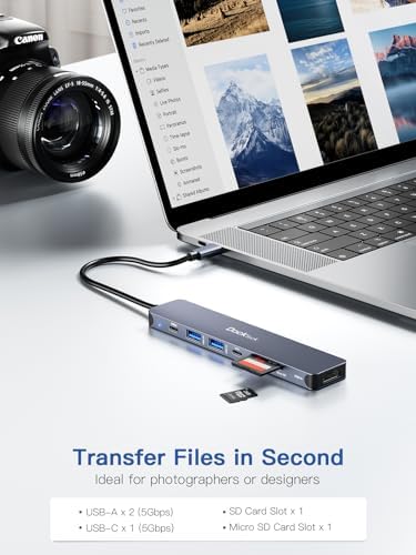 Transform Your Workspace with the dockteck 7-in-1 USB C Hub: Ultimate 4 K HDMI Adapter, Fast Ethernet, and 100 W Power Delivery for Mac Book, i Pad Pro, and XPS – High-Speed Connectivity and Dual SD/TF Card Slots for Enhanced Productivity and Seamless Data Transfer