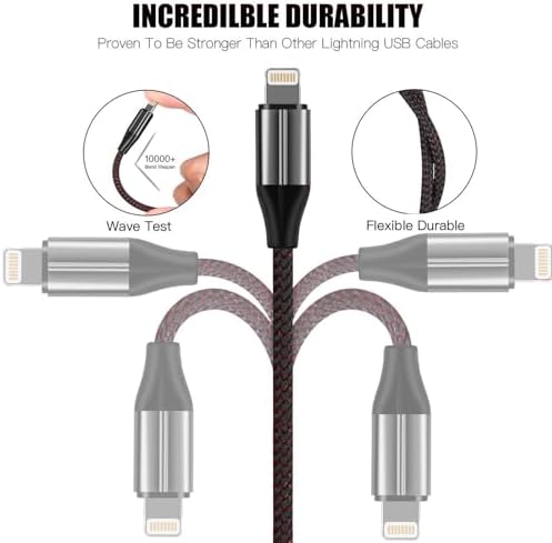 MFi Certified 6-Foot Nylon Braided i Phone Charger Cable Pack – Fast Charging Lightning Cords for i Phone 11, Pro, X, Xs Max, XR, 8 Plus, 7 Plus, 6 & i Pad – Enhanced Durability and Flexibility for Home & Office Use – Tangle-Free Design in Sleek Black Finish