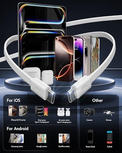 Ultimate 4-in-1 Retractable Wall Charger with Dual USB Ports – Fast 40 W Charging Adapter with 35.5 in/90 cm Lightening and Type-C Cables – Perfect for i Phone 16/15/14/13/12/11, i Pad, Galaxy, and Pixel Devices – Compact, Foldable Design for Effortless Travel and Enhanced Device Compatibility