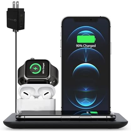 Experience Ultimate Charging Versatility with the CHUYI 4 in 1 Fast Charging Dock – Ideal for i Phone 13/12/11 Series, Air Pods & Type C Devices – Includes 18 W Power Adapter for Quick, Reliable Energy Delivery and Superior Device Compatibility
