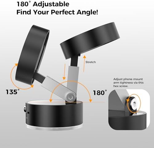 TANSEY Universal Magnetic Vacuum Phone Holder – 360° Swivel & Foldable Hands-Free Stand for Car, Kitchen, Gym, Desk & Travel – Strong Suction Cup, Enhanced Stability, White Design for All Smartphones