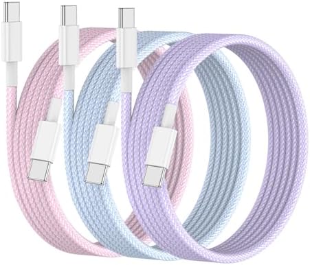 6-Foot USB C Cable for i Phone 15 – 3-Pack Durable Woven Fast Charging Solution for i Phone 16, Mac Book Pro, and Samsung Galaxy S23 Ultra – Optimal Length for Home, Office, and Travel Use – 60 W Power Delivery & High-Speed Data Transfer