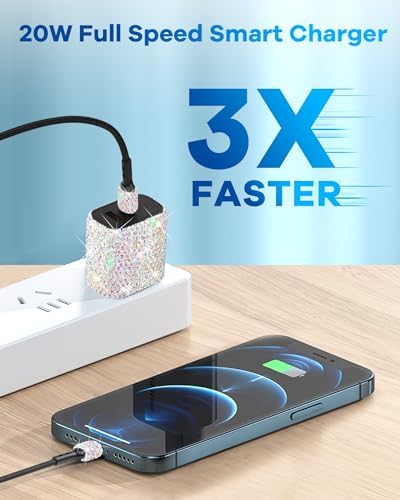 Effortless Power Boost: Bling USB C Wall Charger with 20 W Dual Port Fast Charging Adapter & 3.2 FT Type-C Cable – Universal Compatibility for i Phone 16/15 Pro Max, i Pad, and Samsung Galaxy S23/S22/S21/Note Series – Ultimate On-the-Go Charging Solution for Home & Travel