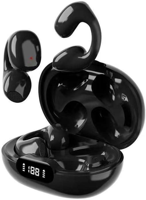 Innovative Bone Conduction Wireless Motion Clip Bluetooth Earphones – Lightweight Earclip Design with Superior Noise Cancellation and Digital Battery Indicator – Ideal for Active Lifestyles and Effortless Device Integration (White)
