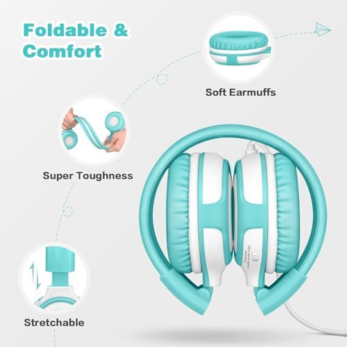 Chic Pink SIMOLIO Kids Headphones with Microphone – Volume-Limited Wired Design for Safe Listening – Adjustable Sound Levels (75/85/94 d B) for Hearing Protection – Perfect for School, Travel, and Home Use – Durable and Comfortable Fit for Active Young Listeners – Compatible with Smartphones & Tablets for Versatile Use