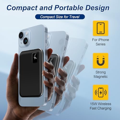Magnetic Wireless Power Bank 10,000 m Ah with Foldable Stand: Fast Charging Battery Pack for i Phone 12-16 Series – Compact Travel Essential with LED Display and Enhanced Compatibility for Business and Leisure Use