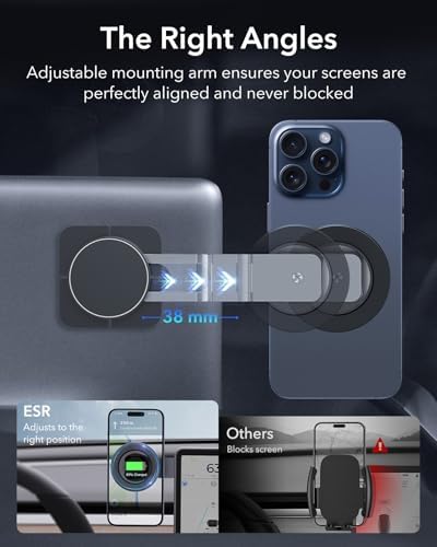 ESR Magnetic Dashboard Phone Holder for Car – Ultimate Mag Safe Mount for i Phone 12-16 & Samsung Devices – Secure Windshield Vacuum Grip with 2 Metal Rings – Sleek, Hands-Free Access for GPS & Calls – Essential Car Accessory for Safe Driving