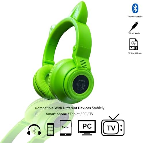 Adorable LED Cat Ear Bluetooth Headphones for Kids – Safe 85 d B Volume Limiting, Foldable Wireless Design with Built-in Microphone and FM Radio, Perfect for Music, Learning, and Play – Available in Charming Pink and White Variants for a Fun Listening Adventure