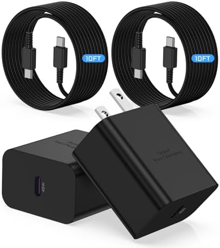 Super Fast 45 W Dual Charger Bundle: 10 ft USB-C Cable & Compact Wall Plug for Samsung Galaxy S25/S24/S23 Series – Optimal Charging Solution for Android Devices with Versatile Compatibility