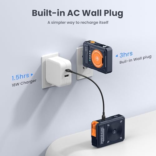 Magnetic 5-in-1 Power Bank with Built-in AC Plug – 10,000 m Ah Mag Safe Battery Pack for i Phone 16/15/14/13/12 Mini, Apple Watch & Air Pods – 22.5 W Fast Wired & 15 W Wireless Charging with 360° Rotating Stand – Effortless Convenience & Advanced Safety Features for On-the-Go Users