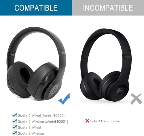 Enhance Your Audio Experience with GEVO Replacement Earpads for Beats Studio 2 & 3 – Premium High-Density Noise Isolation Foam & Breathable Mesh Fabric for Unmatched Comfort & Sound Quality – Ideal Fit for Wired & Wireless Headphones in Elegant Black