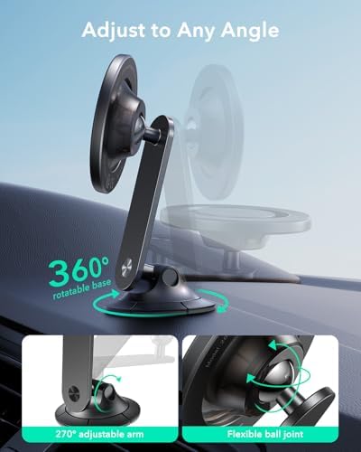 Upgrade Your Driving Experience: ESR Magnetic Dashboard Mount for Mag Safe i Phone 16/15/14/13/12 & S25 – 360° Rotatable Holder with Strong Magnets & Enhanced Stability Rings for Secure Hands-Free Navigation