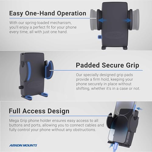 Professional-Grade ARKON Mounts Car Phone Holder with Adjustable 22″ Arm | Universal Smartphone Stand for Safe Hands-Free Driving | Compatible with i Phone, Samsung, Google, and More | Durable Car Seat Rail Mount for Easy Navigation and Enhanced Stability