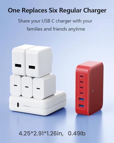 200 W USB C Charging Hub with 6 Ports – Ga N IV Foldable Wall Charger for Rapid Device Power-Up, PD 65 W Laptop Charger for Mac Book Pro, Dell, i Phone 16/15, i Pad, Galaxy & Steam Deck – Compact & Travel-Friendly Fast Charging Solution