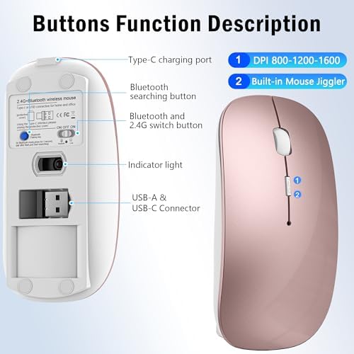 Versatile Wireless Bluetooth Mouse for Mac Book Air, Mac Pro, & i Pad – Sleek Rechargeable Silent Mouse with Dual Connectivity (USB-C & 2.4 G) – Travel-Friendly Jiggler Mice Mover in Stylish Purple – Perfect for Professionals & On-the-Go Users