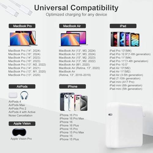 70 W Ga N USB-C Fast Charger with 6.6 FT Cable – Ultimate Compatibility for Mac Book Air & Pro (2018-2024) and i Phone 16/15 Series – High-Speed Charging for M1 to M4 Chipsets – Versatile Power Adapter for i Pad Pro and All USB-C Devices – Reliable Performance with 12-Month Warranty – Efficient Power Delivery for Optimal Device Charging