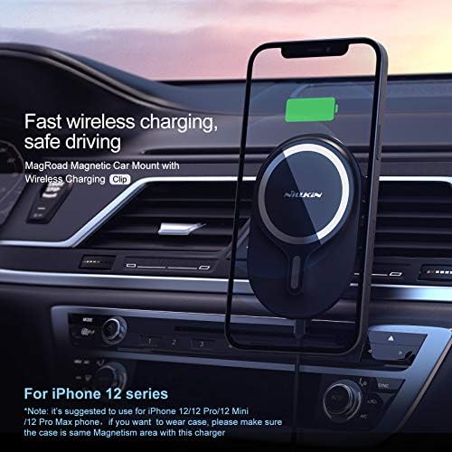 Nillkin Magnetic Wireless Car Charger for i Phone – 7.5 W Qi-Compatible Charging Station for Air Vent and Dashboard – Effortless Attachment, Enhanced Stability, and Stylish Design for i Phone 13 Pro/12 Pro/13 Pro Max/12 Pro Max – Ultimate Convenience and Portability