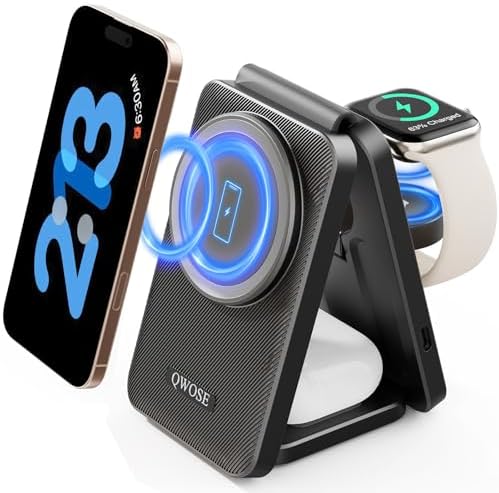 Ultimate 3-in-1 Foldable Wireless Mag-Safe Charging Station for i Phone 16/15/14/13/12, Apple Watch & Air Pods – Rapid 2.4 Hour Charge, Portable Travel Design with Adjustable Angles, Enhanced Magnetic Alignment & Smart Safety Features – Perfect Gift for Couples