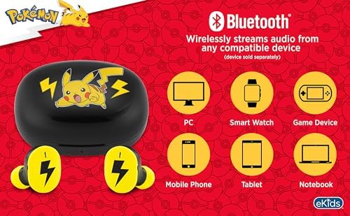 Pokémon-Themed Kids Bluetooth Earbuds with Microphone – Ultra-Lightweight Design for School, Travel, and Home Use – Portable Charging Case with Enhanced Device Compatibility for Seamless Audio Experiences