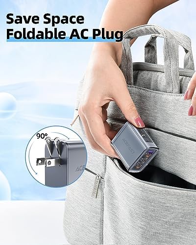 ACEFAST PD65 65 W 3-Port USB C Fast Charging Power Adapter – Sleek Pink Foldable Charger for i Phone, i Pad & Laptops – Efficient Multi-Device Rapid Charging Solution for Tech Enthusiasts – Compact and Portable Design for On-the-Go Power Needs