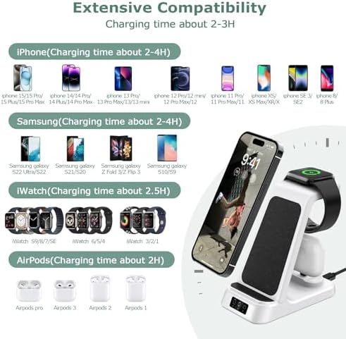 Transform Your Charging Experience with the DDUAN 3-in-1 Wireless Charging Station – Fast Charge Your i Phone, Apple Watch, and Air Pods Together with Included QC3.0 Adapter – Sleek White Design for Streamlined Power Management and Clutter-Free Setup