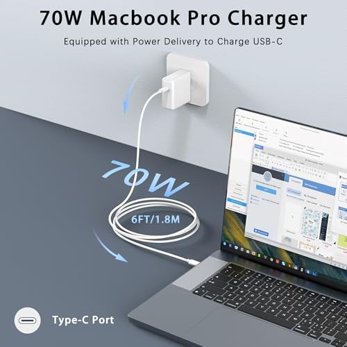 EDRF 70 W Ga N USB-C Fast Charger for Mac Book Pro & Air – Compact Power Adapter with Type-C Cable, Optimized for i Pad Pro & All USB-C Devices – Rapid Charging Solution with Enhanced Energy Efficiency for Frequent Travelers