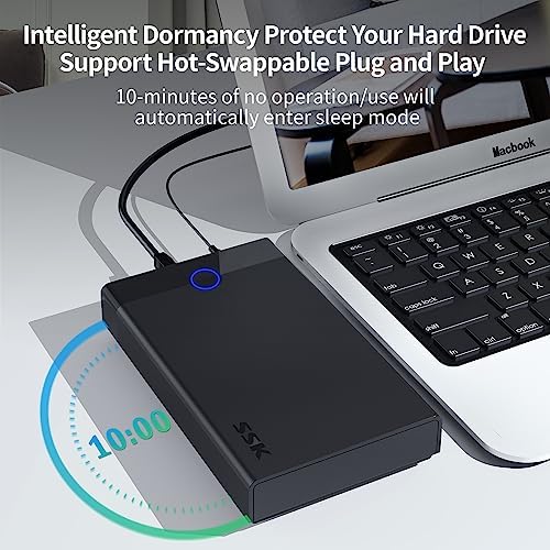 SSK Tool-Free 3.5″ & 2.5″ External Hard Drive Enclosure – High-Speed USB 3.0 SATA Dock for SSD/HDD Up to 20 TB with UASP Support for Optimal Data Transfer Efficiency and Enhanced Compatibility