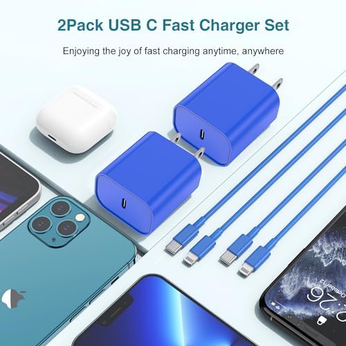 MFi Certified 20 W USB-C to Lightning Fast Charger for i Phone 14/13/12 – 6 FT Durable Cable & Power Delivery Block in Stylish Blue – Ultimate Solution for Rapid Charging of All Apple Devices Including i Pad Pro, XS, XR, 8 Plus – Optimized for Reliability and Speed