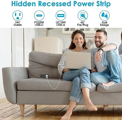 HEZI Couch Charging Station with 2 AC Outlets and 3 Fast USB Ports – 10 ft Flat Power Cord for Seamless Charging – ETL Listed Surge Protector for Furniture – Enhance Comfort and Stay Powered Up