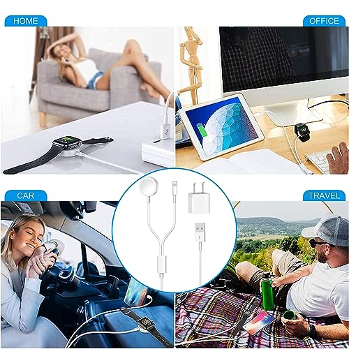 Apple Certified 2-in-1 Magnetic Charger for i Phone and Apple Watch – 6.6 FT Travel Charging Cable with USB Wall Block for Enhanced Speed and Compatibility with i Phone 14/13/12/11/Pro/Max and Apple Watch Series 9/8/7/6/SE/5/4/3/2/1 – Dual Device Charging Solution for Modern Lifestyles