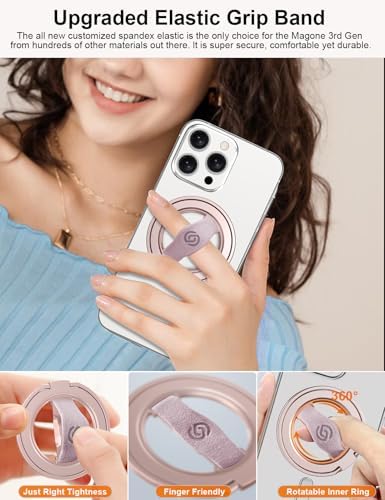 EWA Mag One 3 rd Gen Magnetic Phone Grip Stand – Sleek Black Design for i Phone 16, 15, 14, 13, 12 Series – Enhance Stability with Removable Magnetic Ring Holder and Integrated Finger Strap – Ultimate Hands-Free Kickstand for Streaming and Texting