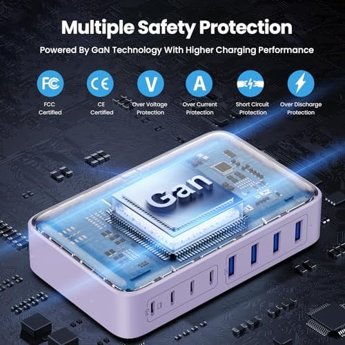 200 W Ga N III USB C Charging Hub – 6-Port Fast Charging Station for Laptops and Devices – PD 65 W Compatible with Mac Book Pro, i Pad, i Phone 15/16, Galaxy S23/S24, Steam Deck & More – Ultimate Universal Charger for Home, Office & Travel