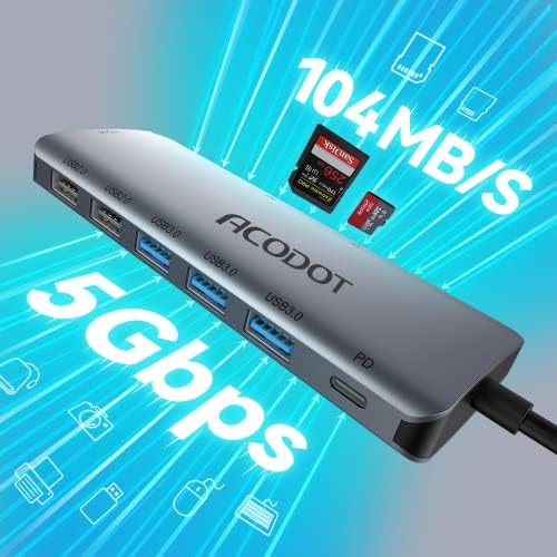 Acodot 9-in-1 USB C Hub: Ultimate 4 K HDMI Adapter with 3 USB 3.0 Ports, SD/TF Reader & 100 W Power Delivery – Stylish Purple Multiport Hub for Mac Book, HP, XPS & More – Boost Your Productivity with Seamless Connectivity and Fast Charging