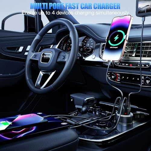 High-Power 78 W Dual USB-C Car Charger Adapter – 4-Port Fast Charging Hub for i Phone 16/15/14/13/12, i Pad, Samsung Galaxy & Android Devices (Black, 2-Pack) – Ultimate On-the-Go Charging Solution for Families and Road Trips